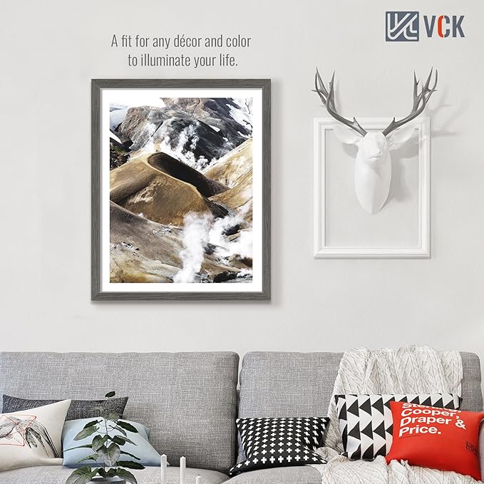 VCK 24x30 Frame Set of 3, Gray Solid Wood Poster Picture Frame, Exclusive Wood Grain, Wall Mounting Hanging-Ruum Studio Home