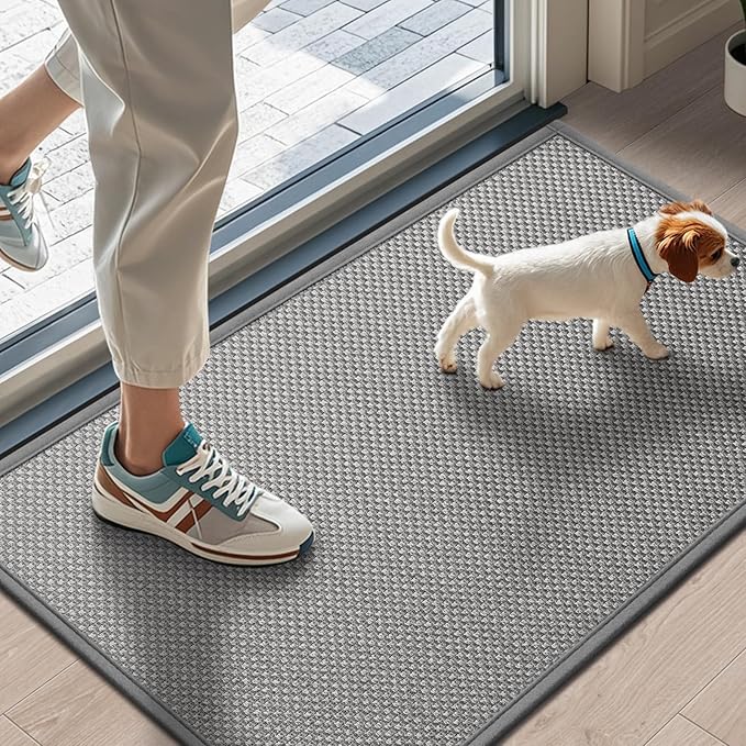 LEKEEPGO Door Mat 17"x29", Non Slip Door Mat Indoor Entrance, Rubber Backing Front Indoor Door mat Washable Absorbent Low-Profile Entryway Entry Resist Dirt Inside Door Mats, Light Grey-Ruum Studio Home