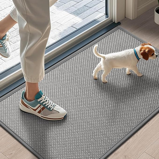 LEKEEPGO Door Mat 17"x29", Non Slip Door Mat Indoor Entrance, Rubber Backing Front Indoor Door mat Washable Absorbent Low-Profile Entryway Entry Resist Dirt Inside Door Mats, Light Grey-Ruum Studio Home