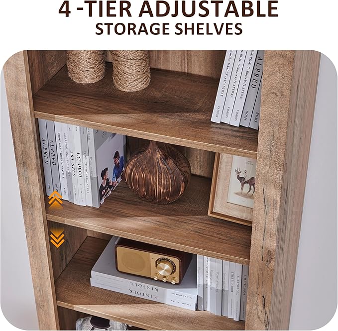 OKD 72'' Tall Bookshelf with Storage, Farmhouse 4 Tier Bookcase with Barn Door, Adjustable Shelves and Drawers, Rustic Wooden Office Bookshelves for Home Bedroom, Living Room, Library (Natural Oak)-Ruum Studio Home