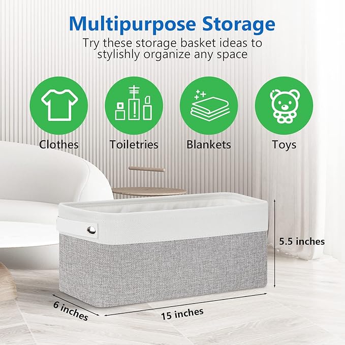 Bidtakay Small Bins for Organization Fabric Baskets for Toilet Paper Storage [4-Pack] Collapsible Narrow Baskets for Towels Socks Organizer Decorative Bins for Nursery Closet Cabinet -15x6x5.5In-Ruum Studio Home