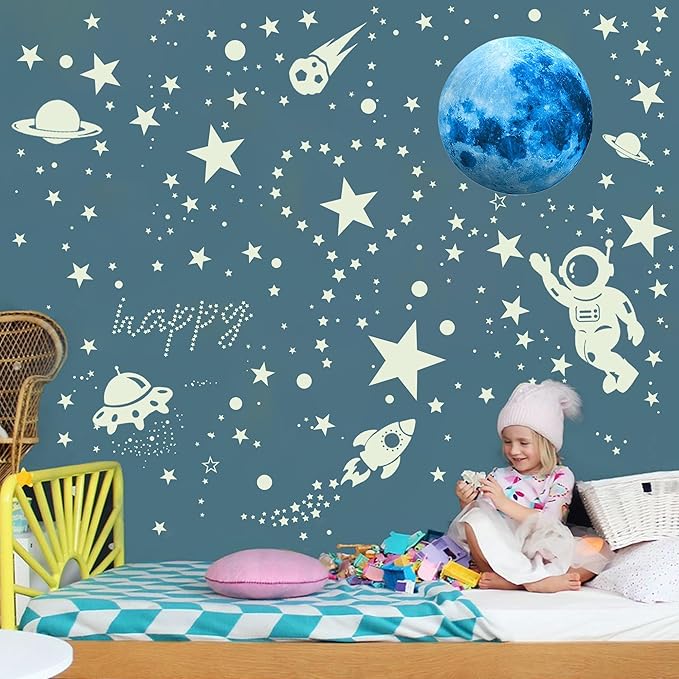 530 Glow in The Dark Stars Ceiling Stars Glow in The Dark Glow Moon and Space Wall Decals Astronaut Universe Galaxy Planet Wall Stickers Glowing Wall Stickers Kid Boys Living Room Decor-Ruum Studio Home