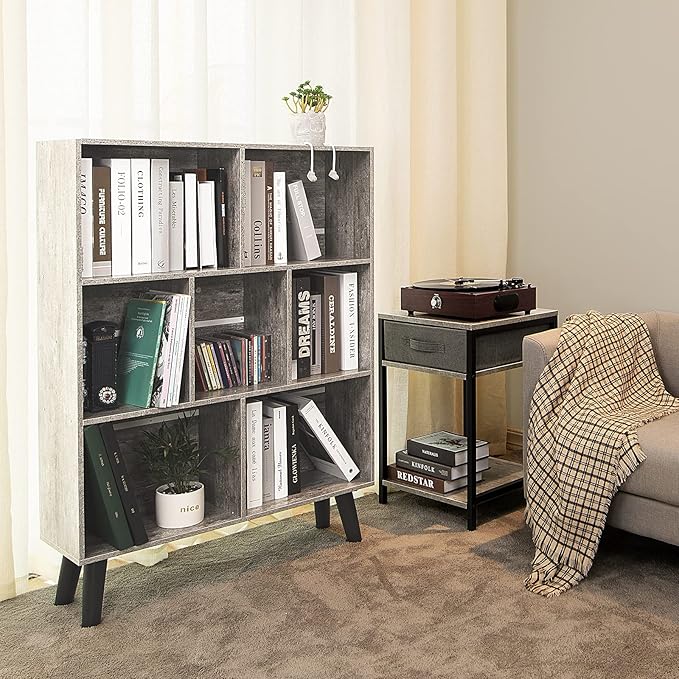 LEYAOYAO Bookshelf Cube Storage Organizer,3 Tier Bookcase with Legs,Modern Wood Open Shelf,Dirty Grey Bookshelves,Free Standing Display Short Book Shelves for Narrow Space,Bedroom,Living Room,Office-Ruum Studio Home