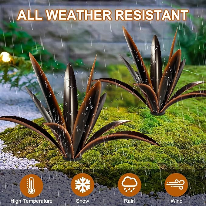 TOMBABY Enlarge Thickened Wind Resistant Metal Agave Garden Art Country Garden Sculpture Statue Outdoor Decoration Agave Metal Plant Courtyard Lawn Ornament Gift (1, 12 Leaves Black)-Ruum Studio Home