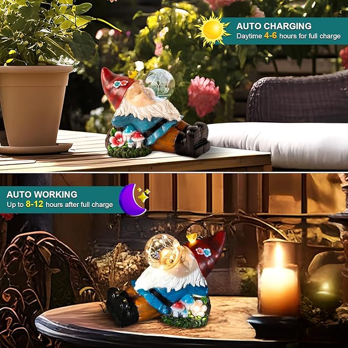 Gnome Solar Garden Statue with LED Light - Waterproof Outdoor Decoration for Terrace, Courtyard & Lawn for Moms & Women-Ruum Studio Home