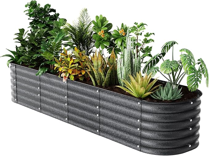 Raised Garden Bed Kit 8×2×1.4 FT Magnesium-Aluminum-Zinc Stainless Steel Metal Planter Box for Planting Outdoor Plants Vegetables (Cracked Silver)-Ruum Studio Home