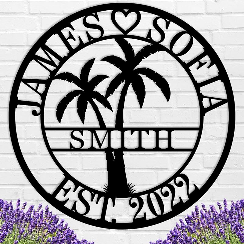Personalized Metal Palm Tree Sign, Custom Signs Outdoor Palm Tree, Personalized Palm Tree Sign, Metal Palm Anniversary Gift, Palm Tree Metal Wall Art, Custom Metal Sign with Palm Tree-Ruum Studio Home