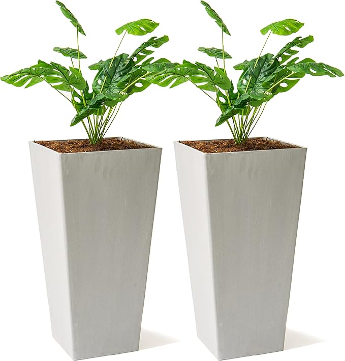 XBrand Modern 30-Inch Tall Square Planter, Tapered, Perfect for Indoor & Outdoor, Patio Decor, Set of 2, Gray-Ruum Studio Home