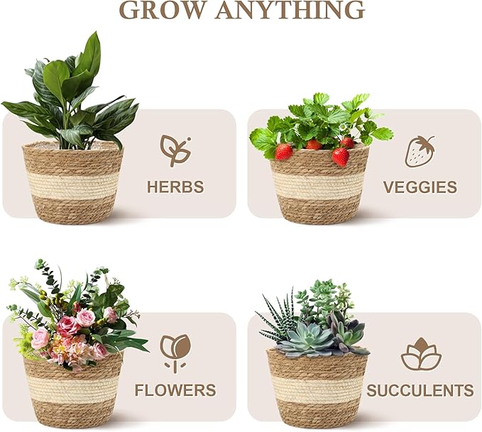Athaliah Plant Basket, 3 PCS Plant Baskets Indoor with Plastic Liner, Water Hyacinth and Corn Stalk Woven Planters Flower Basket, Planter Basket for Rustic Home Floor Potted Pots Decor-Ruum Studio Home