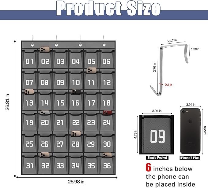 Loghot Classroom Accessories Closet Pocket Chart for Cell Phones Holder Wall Door Hanging Organizer (36 Pockets Gray)-Ruum Studio Home
