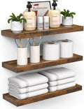 BAYKA Bathroom Floating Shelves for Wall – Bathroom Shelf Over Toilet Farmhouse Rustic Wood for Bedroom, Kitchen, or Living Room Decor – Rustic Brown, Set of 3, Sturdy Storage with 22lb Capacity-Ruum Studio Home
