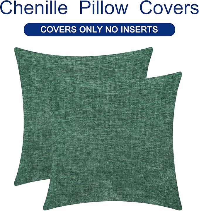 CaliTime Throw Pillow Covers Decorative 24 X 24 Inches Pack of 2 Cozy Chenille Cushion Cases for Couch Sofa Bed Living Room Home Dark Green-Ruum Studio Home
