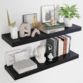 Fun Memories Floating Shelves for Wall 36 Inches, Wood Shelves with Invisible Bracket, 10" Deep Shelves Wall Mounted, Large Wood Floating Shelves for Living Room Bathroom, Black, Set of 2-Ruum Studio Home
