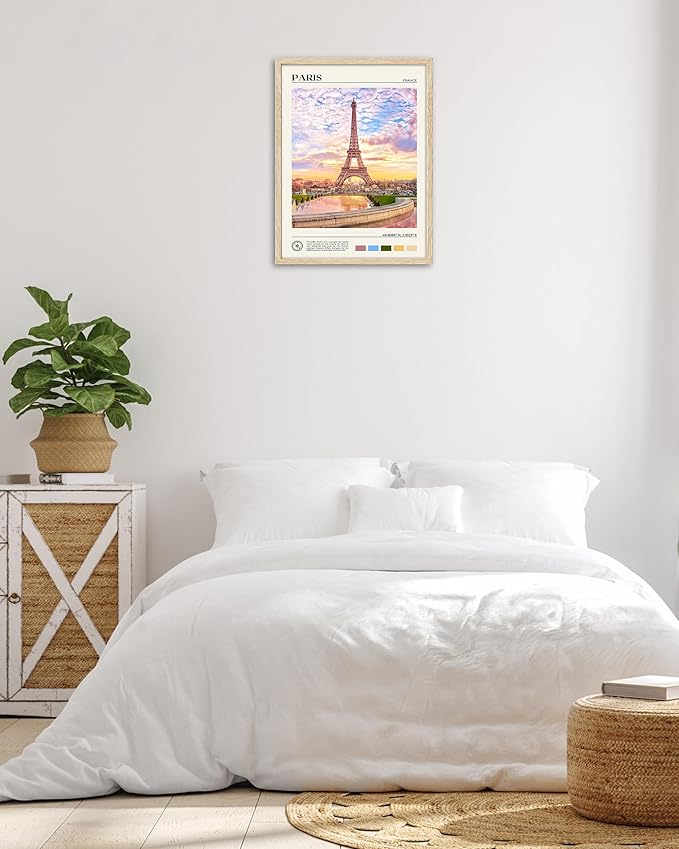 HesenDot Natural OAK Wood Framed Paris City Wall Art,12x16in Iconic Scenery Canvas Wall Print Posters,Classic Urban Landmark Wall Decor for Living Room,Bedroom,Office Gallery Set of 1-Ruum Studio Home