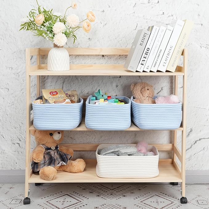 Small Woven Storage Baskets 13“X9”X5“ Decorative Rope Bins for Organizing Shelves, Closets, and Toys, Empty Gift Baskets, Cute Organizer Basket for Home and Office (blue, Large)-Ruum Studio Home
