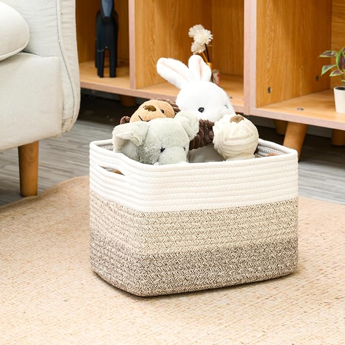 Shelf Baskets for Organizing, Storage Baskets for Shelves, Woven Baskets for Storage, Cotton Rope Baskets with Handles for Toy, Book, Clothes, 12.5"Lx9.1W"x7.9H", (4 Packs) Gradient Brown-Ruum Studio Home