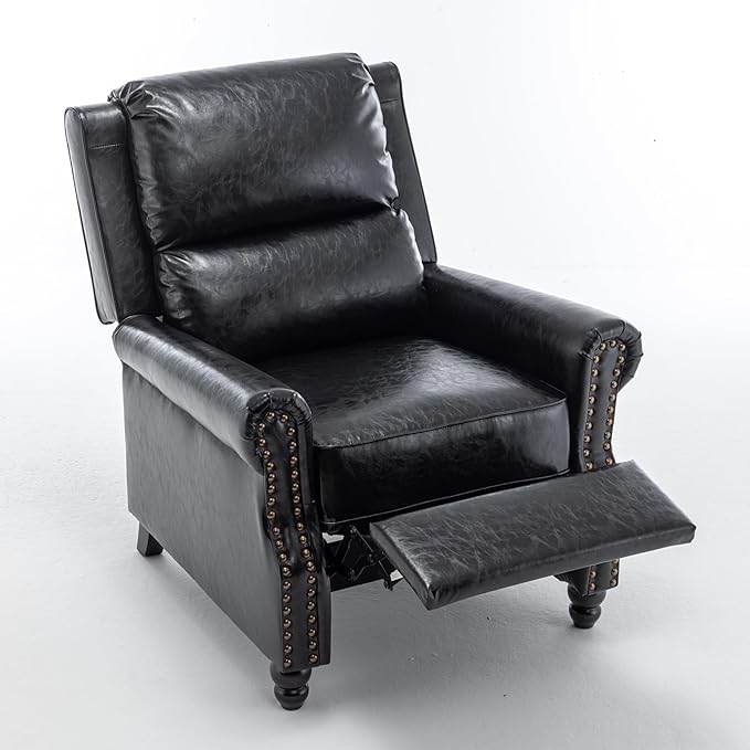UIXE Pushback Recliner Chair, PU Leather Armchair Push Back Accent Chair for Living Room, Rivet Trim Club Chair Home Theater Overstuffed Single Sofa Bedroom Reading Seat - Black-Ruum Studio Home