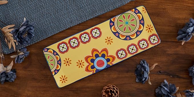 Bico Tunisian Ceramic 14 inch Rectangular Serving Platter, Set of 2, for Serving Salad, Pasta, Cheese, Ham, Appetizer, Microwave & Dishwasher Safe-Ruum Studio Home