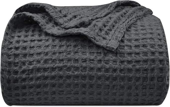 PHF Ultra Soft Waffle Weave Blanket Queen Size 90"x 90"- Washed Lightweight Breathablee Cozy Woven Blanket - Great for Couch Bed Sofa Home Car - Black-Ruum Studio Home