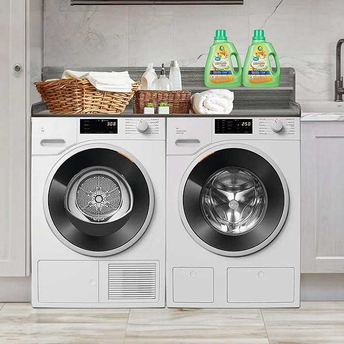 Royxen Laundry Countertop with 2-tier Shelf Universal Fit, Washer and Dryer Countertop with Storage Space, Shelf Height 11.5 Inches, Solid Wood, Eucalyptus-Ruum Studio Home