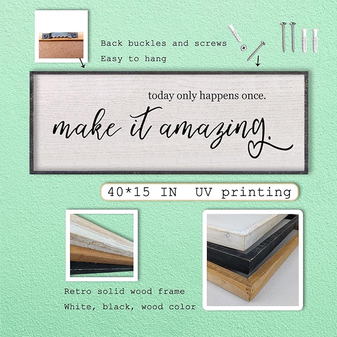 Today Only Happens Once Make It Amazing Wall Decor 40"X15" Quote Inspirational Motivational Sign Wood Frame Wall Art (Black)-Ruum Studio Home