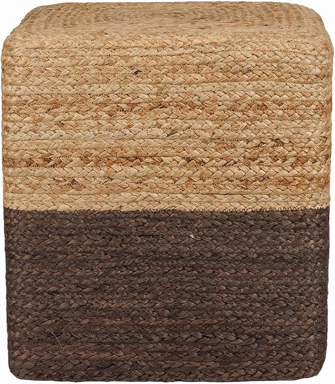 REDEARTH · Cube Pouf Foot Stool Ottoman - Jute Braided Pouffe Poof Accent Sitting Footrest for The Living Room, Bedroom, Nursery, Patio, Lounge & Other Rooms (14.5”x14.5”x16”; Natural Acorn)-Ruum Studio Home