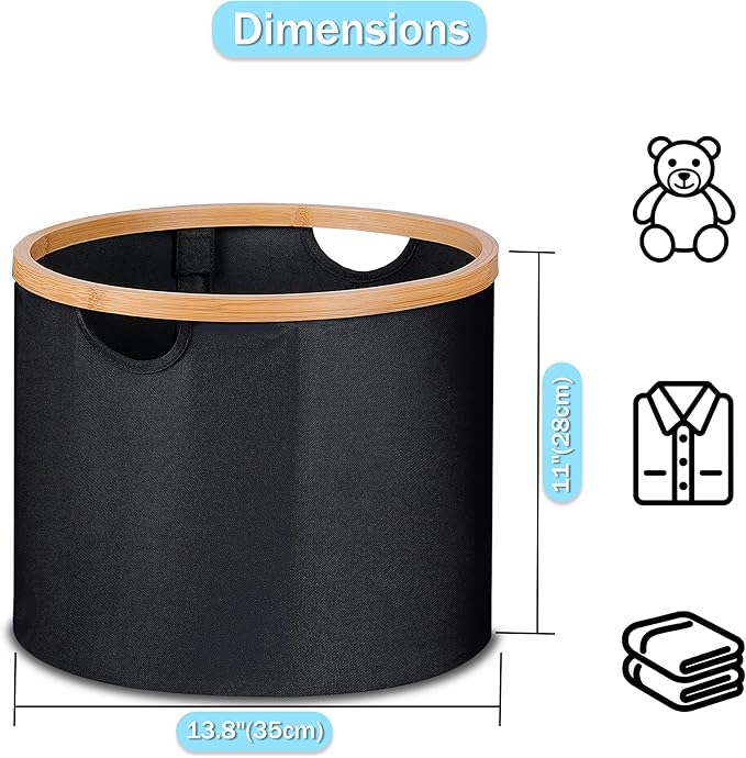 efluky Storage Baskets for Organizing, Fabric Storage Bins with Bamboo Handles, Collapsible Storage Baskets for Shelves and Closet,Medium, Black Set of 2-Ruum Studio Home