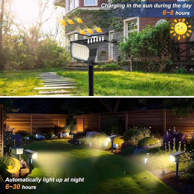 Solar Spot Lights Outdoor Waterproof IP65, 12 Pack Landscape Spotlights with 46 LEDs, 3 Modes Auto On/Off Solar Powered Flood Lights for Outside Pathway, Yard, Garden, Walkway (Warm White)-Ruum Studio Home