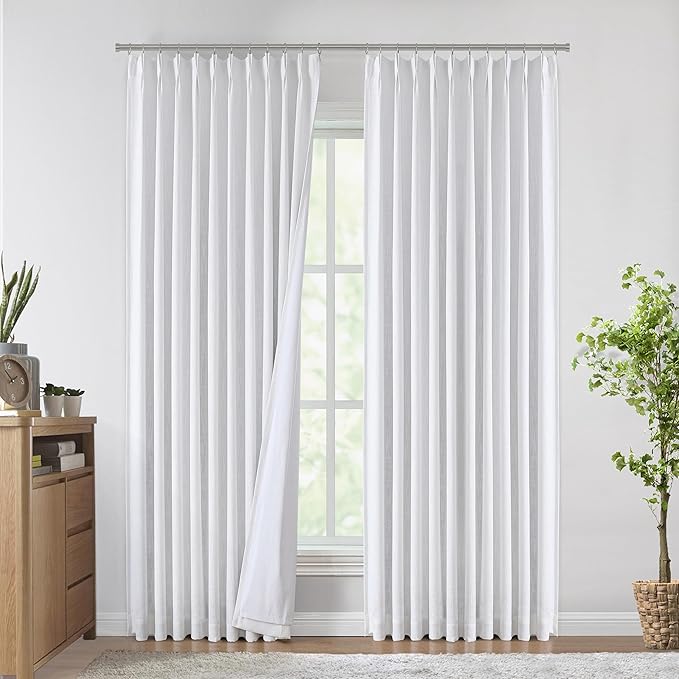 Vision Home White Pinch Pleated Full Blackout Curtains 60 inch Wide Thermal Insulated Window Panels 90 inch for Living Room Bedroom Room Darkening Pinch Pleat Drapes with Hooks Back Tab 60" Wx90 Lx1-Ruum Studio Home