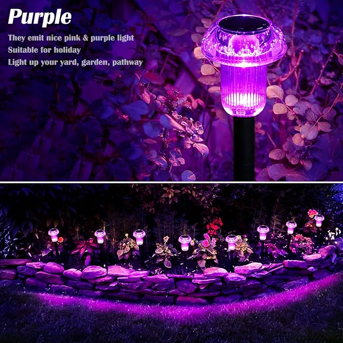 Halloween Solar Lights Outdoor 16 Pack Purple LED Waterproof Mushroom Outside Lights for Yard Garden Patio Pathway Walkway Landscape Halloween Decorations-Ruum Studio Home