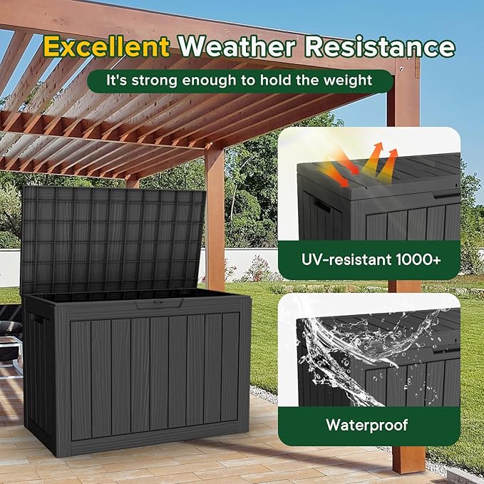 45 Gallon Outdoor Deck Box,Storage Lockable Waterproof Patio Furniture,Garden Tools,Cushions,Pool Accessories Outside Storage Resin Box(Black)-Ruum Studio Home