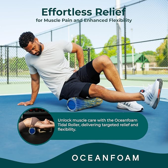 Oceanfoam Tidal Roller - Royal, Gold & Natural Marbled - Muscle Massage Foam Roller for Back Pain & Stretching - Firm & Ergonomic Wide Wave Textured - Yoga, Athletics, & Wellness - Full Size, 20" x 5"-Ruum Studio Home