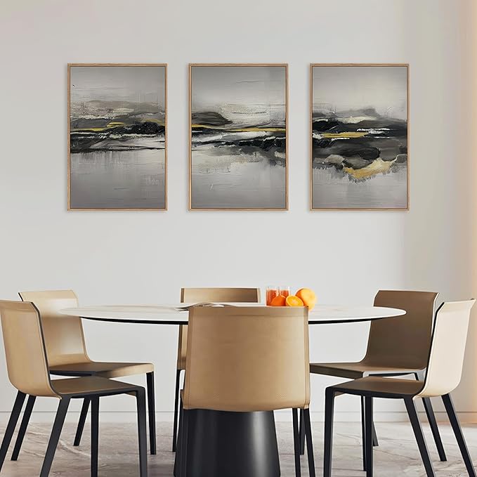 Modern Abstract Framed Canvas Wall Art Set, Neutral Minimalist Wall Decor, Modern Abstract Wall Painting, Minimalist Artworks for Living Room, Bedroom, Dining Room, Office - 16"x24"x3-Ruum Studio Home