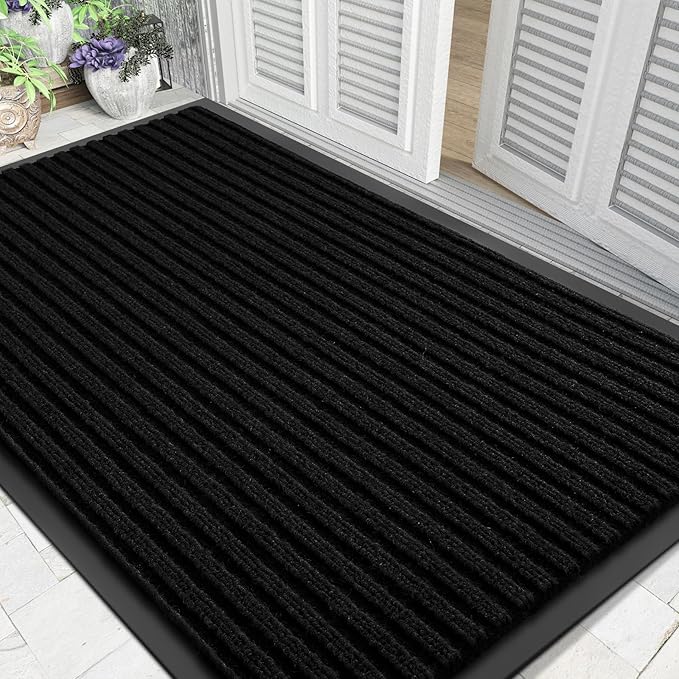Yimobra Front Door Mat Outdoor Indoor Entrance, 100% Waterproof All-Season All Weather Doormat, Welcome Matt Outside Entry, Non Slip, Low Profile, Heavy Duty Patio Porch Floor Mats,47 x 32,Black-Ruum Studio Home
