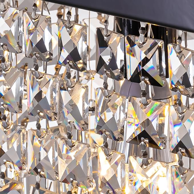 8 Light Modern Crystal Chandelier for Dining Room,Rectangular Rectangle Raindrop Crystal Light Fixture,Height Adjustable for Kitchen Island L40''xW10''xH10''-Ruum Studio Home