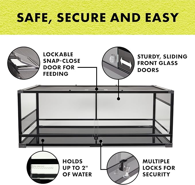 Zilla QuickBuild Reptile 65 Gallon Glass Terrarium Habitat with Sliding Door For Geckos, Snakes, Lizards, Frogs, Turtles, and Tortoises, 48" x 18" x 18"-Ruum Studio Home