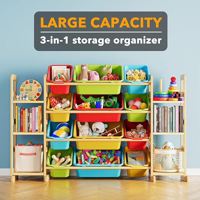 SpaceAid Toy Storage Organizer with 6 Shelves and 12 Bins, Toy Organizers Storage Bookshelf, Kids Bin Shelf Toys Box Bookcase for Bedroom Playroom Organization Room Decor, Multi-Colored-Ruum Studio Home
