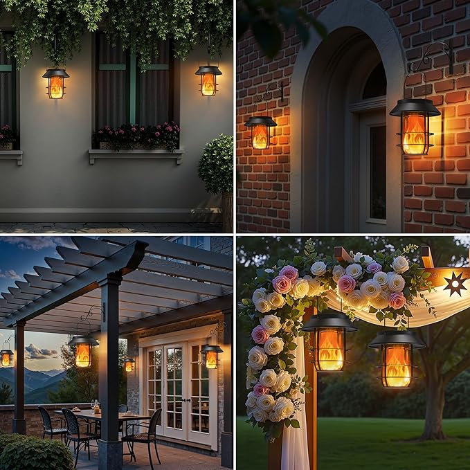 Solar Lanterns Outdoor Waterproof, Upgraded Flickering Flames Hanging Solar Lights for Outside with Wall Hooks, Halloween Decor Retro Metal Outdoor Lanterns Auto On/Off for Patio, Yard Decor-Ruum Studio Home