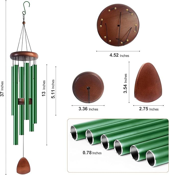 Large Aluminium Wind Chimes 37 Inches to Create a Zen Atmosphere Suitable for Outdoor, Garden, Patio Decoration. Classic Wind Chimes with Wind Catcher Suitable as A Gift for Unisex(Green)-Ruum Studio Home