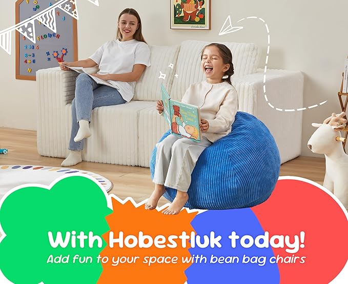 Hobestluk 2.5FT Bean Bag Chair Beanbags Small Bean Bag Chair with Filler Included Teardrop Bean Bag with Removable Cover for Bedroom Living Room (Small, Blue)-Ruum Studio Home