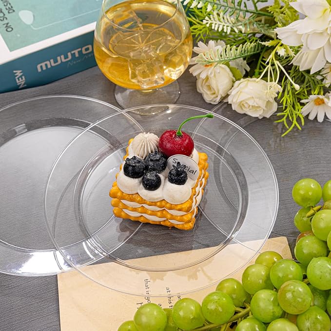 FLOWERCAT 60PCS Clear Plastic Plates - Disposable Clear Plates Heavy Duty for Party/Wedding/New Year - Include 30PCS 10.25inch Dinner Plates and 30PCS 7.5inch Dessert/Salad Plates-Ruum Studio Home