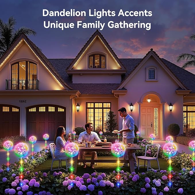 Solar Garden Lights Outdoor Decorations: 4 Pack Dandelion Flower Lights, 2 Modes Colorful 16 LED Landscape Light, Waterproof Artificial Flowers for Yard, Patio, Pathway Decor, Gifts for Women Mom-Ruum Studio Home