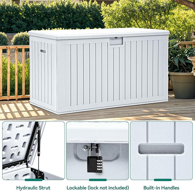 YITAHOME 200 Gallon Extra Large Deck Box, Double-Wall Resin Outdoor Storage Box with Flexible Divider for Patio Cushions Pool Supplies Garden Tools, 990 lbs Load Capacity, Lockable (White)-Ruum Studio Home