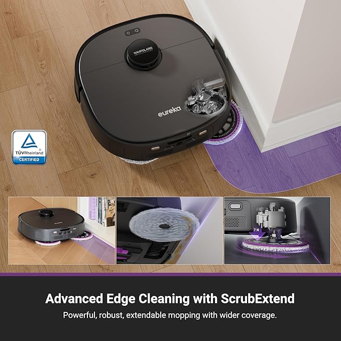 Eureka J15 Ultra Self Emptying Robot Vacuum, 19,000 Pa Suction, Flex-Arm Mop Design, 167℉Hot Water Mop Washing & 131°F Hot Air Drying, AI Obstacle Avoidance, Black-Ruum Studio Home