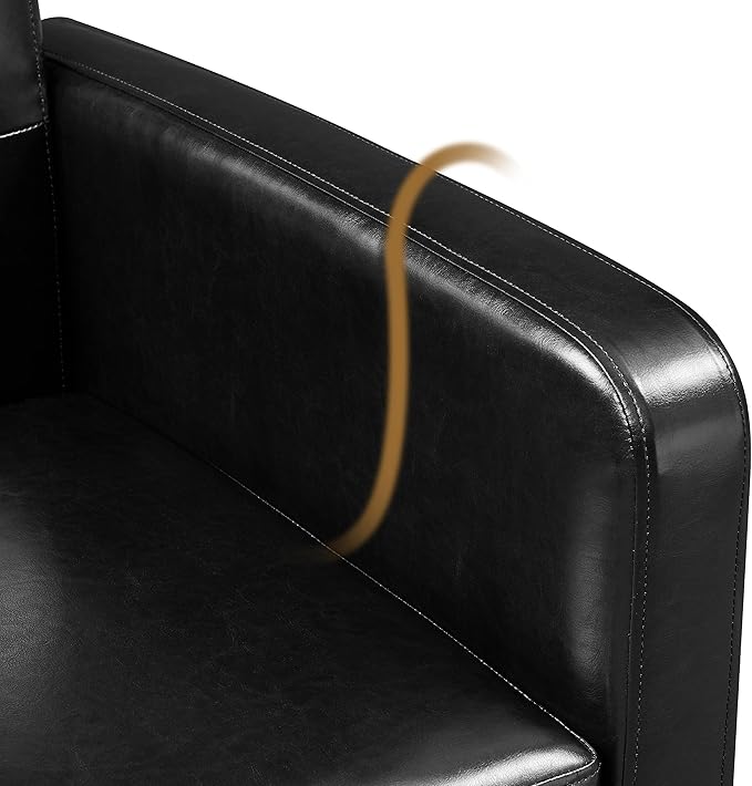 Yaheetech Mid-Century Accent Chairs, PU Leather Modern Upholstered Living Room Chair, Cozy Armchair Button Tufted Back and Wood Legs for Bedroom/Office/Cafe Black 2PCS-Ruum Studio Home