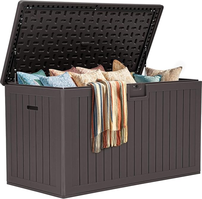 YITAHOME 200 Gallon Extra Large Deck Box, Double-Wall Resin Outdoor Storage Box with Flexible Divider for Patio Cushions Pool Supplies Garden Tools, 990 lbs Load Capacity, Lockable (Brown)-Ruum Studio Home