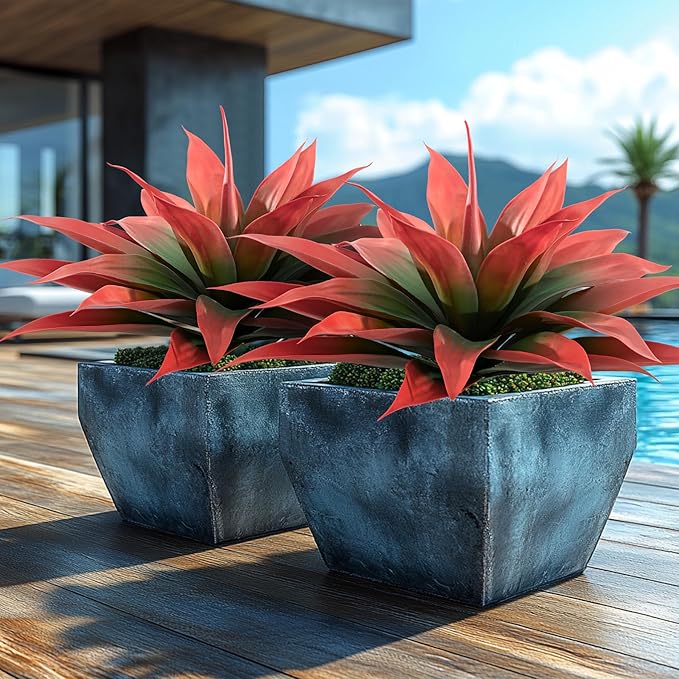 Artificial Agave Plants,Large UV Resistant Fake Agave Planters for Indoor and Outdoor Decorating Artificial Plants for Outdoors Fake Plants 2Pack, 28" Red-Ruum Studio Home