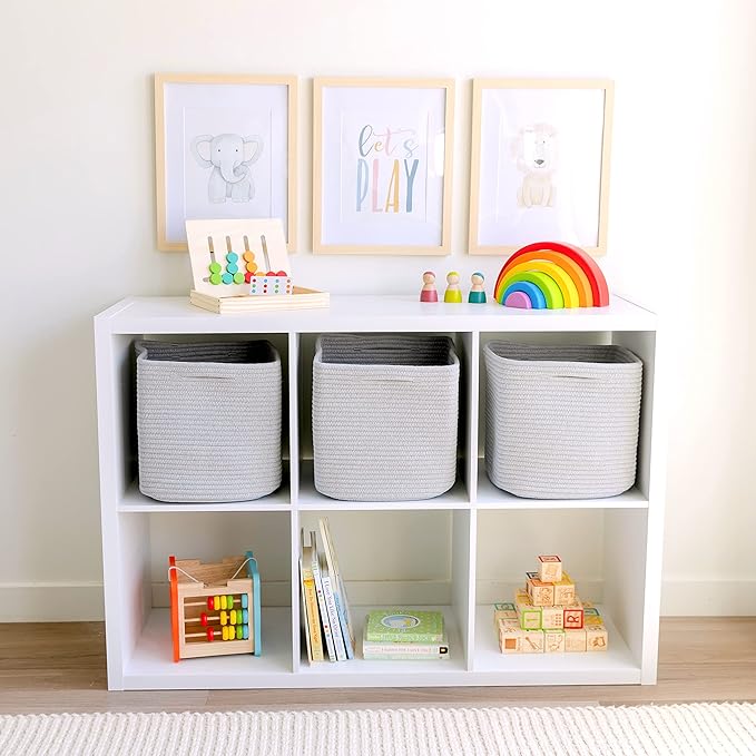 NaturalCozy Storage Cubes 11 Inch Cotton Rope Woven Baskets for Organizing, 3-Pack | Cube Storage Bin | Square Storage Baskets for Shelves Organizer, Classroom, Kids Toy Bins, Closet, Baby Nursery-Ruum Studio Home