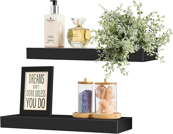 Sorbus Floating Shelves for Wall, Bathroom Shelves Wall Mounted for Kitchen, Bedroom, Bathroom Storage Over Toilet, Hanging Book Shelf for Wall Home Decor Living Room (Black, 2 Pack)-Ruum Studio Home