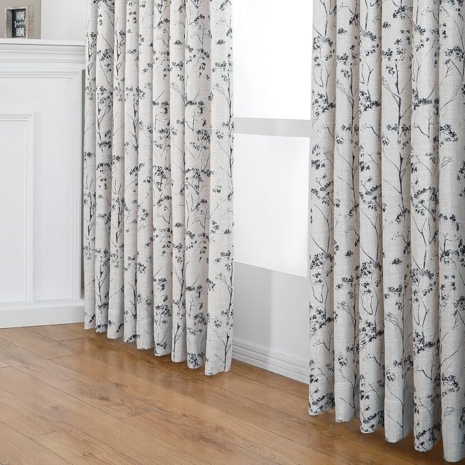 Pinch Pleated Floral Linen Curtains 2 Panels Elegant Light Filtering Privacy Drape,100 Inch Wide by 90 Inch Long Curtains Suitable for Living Rooms and Bedrooms-Ruum Studio Home